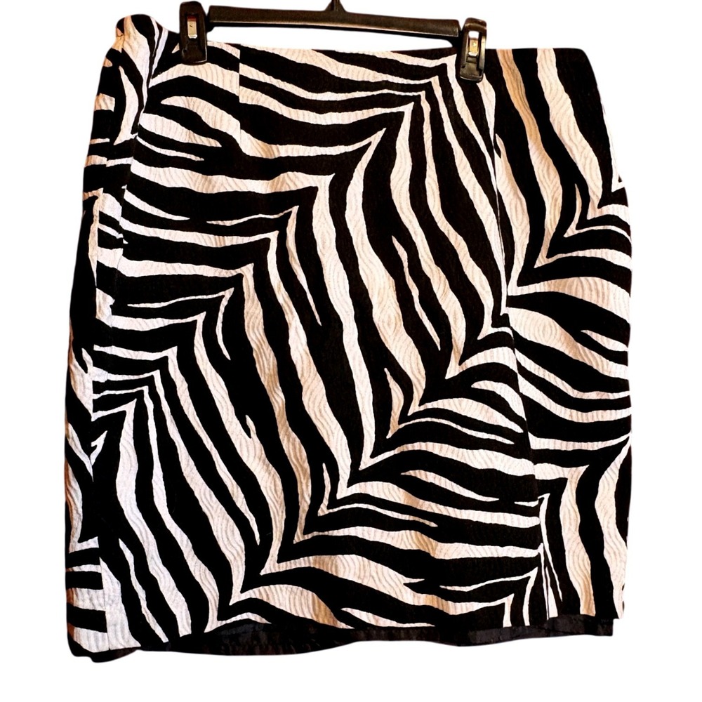 Talbots Zebra Print Skirt Women 20W Black White Excellent Lined Jacquard Pencil